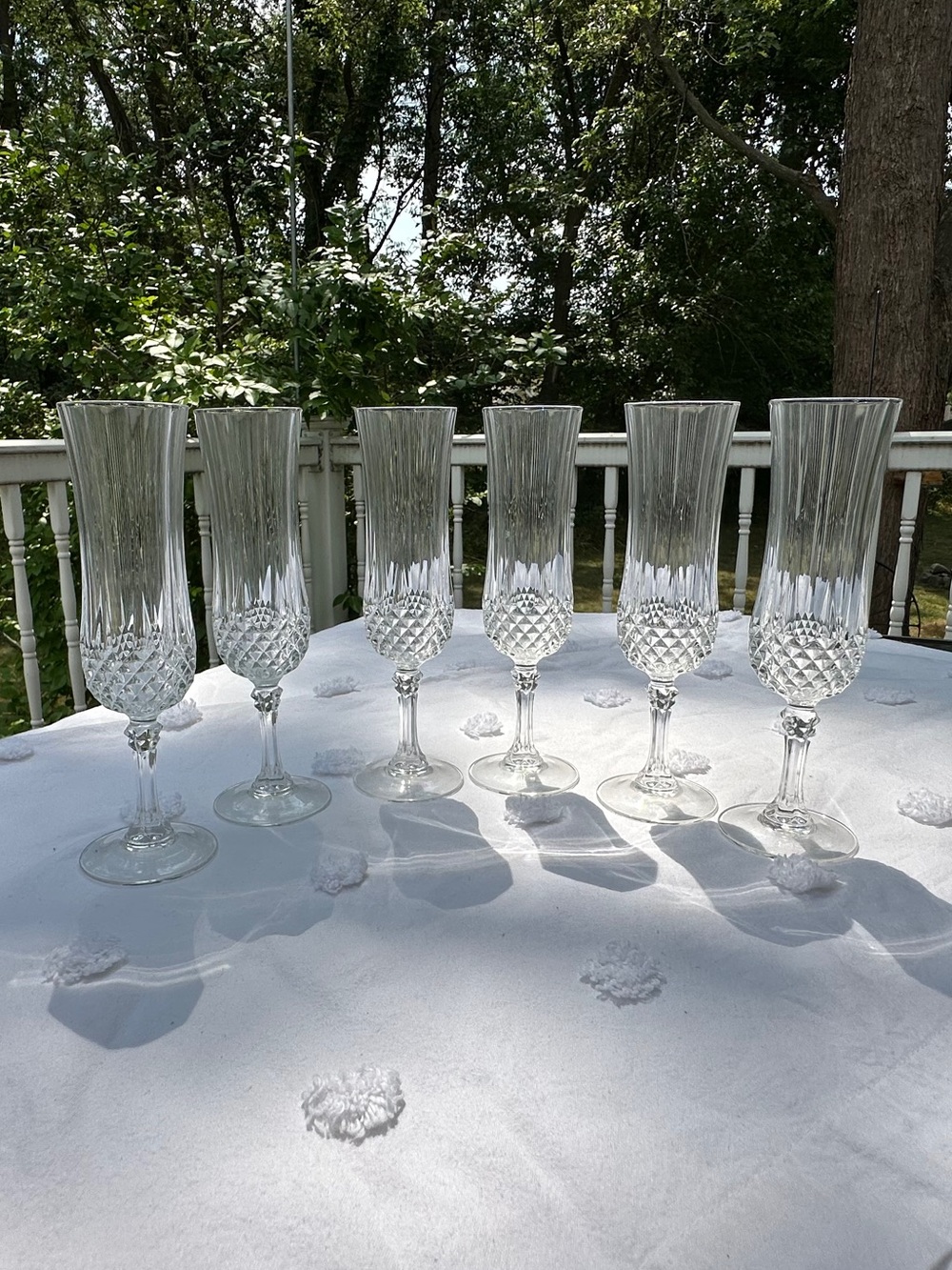 Cristal d'Arques-Durand Longchamp lead crystal champagne flutes.